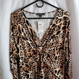 International Concept INC Brown Lepard print 2X, V-neck, 3/4 sleeve blouse, new.